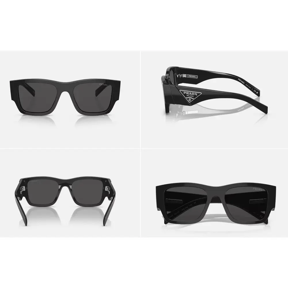 PRADA Unisex Black Silver Gray Lens Rectangle Statement Sunglasses PR 10ZS $565 - Picture 2 of 9